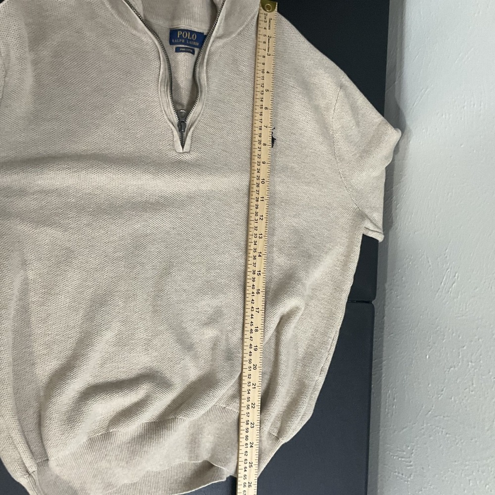 Polo Ralph Lauren Sweater Mens XL Beign 100% Cotton Knit Mock Neck Zip Pullover - Picture 7 of 10